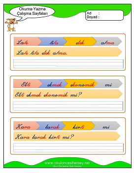 k sesi Grubu Çalışma Sayfaları